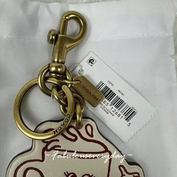 COACH Coffee Cup Bag Charm Lil Miss Jo In Leather/Brass/Chalk Multi New - Picture 5 of 5